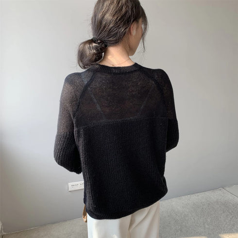 Loose Micro-Openwork Round Neck Pullover